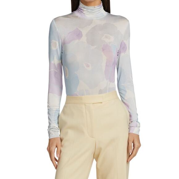 St. John Floral Watercolor Long Sleeve Turtleneck Top Size Large - Picture 1 of 6